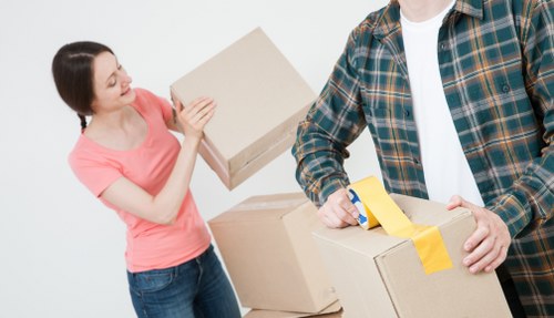 Packed office equipment ready for relocation services