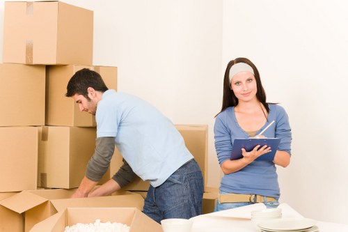 Office furniture and equipment prepared for a move in Hook